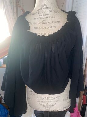 Boho Off-Shoulder Black Bell Sleeve Peasant Blouse
